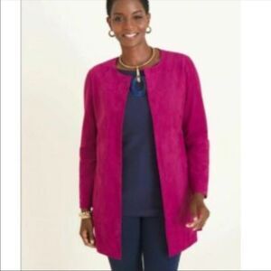 Chico's Faux Suede Jacket Magenta Pink Open Front Size 1